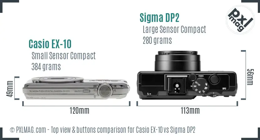 Casio EX-10 vs Sigma DP2 top view buttons comparison