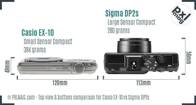Casio EX-10 vs Sigma DP2s top view buttons comparison