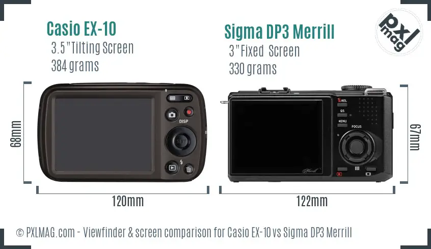 Casio EX-10 vs Sigma DP3 Merrill Screen and Viewfinder comparison