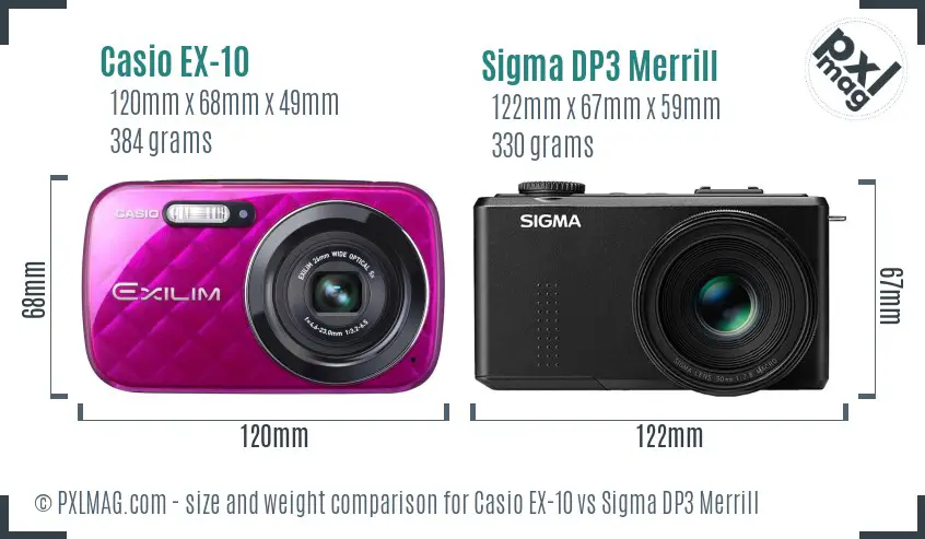 Casio EX-10 vs Sigma DP3 Merrill size comparison