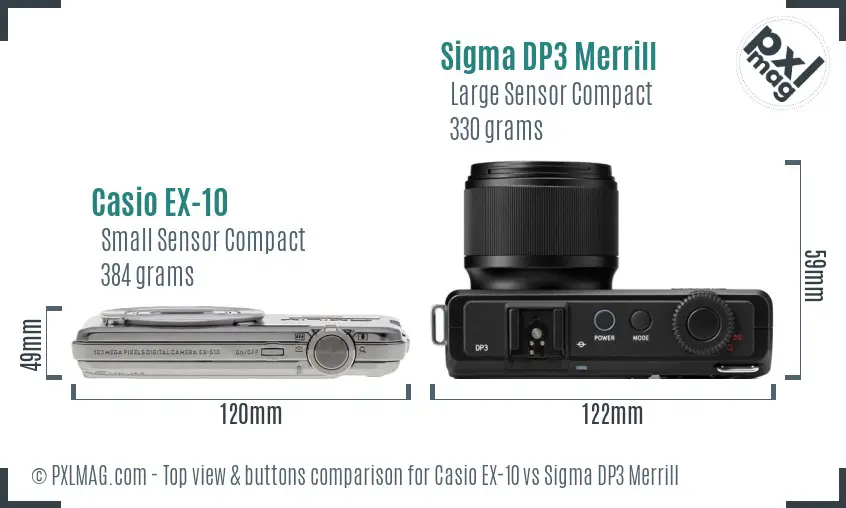 Casio EX-10 vs Sigma DP3 Merrill top view buttons comparison