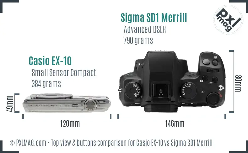Casio EX-10 vs Sigma SD1 Merrill top view buttons comparison