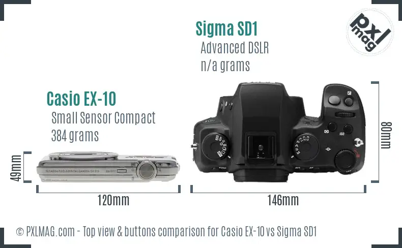 Casio EX-10 vs Sigma SD1 top view buttons comparison