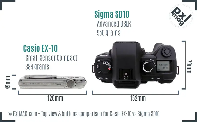 Casio EX-10 vs Sigma SD10 top view buttons comparison Casio EX-10 vs Sigma SD10 top view buttons comparison