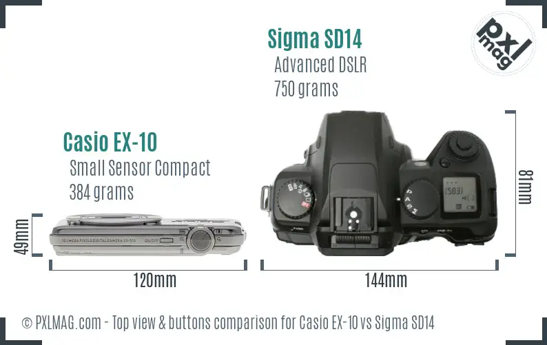 Casio EX-10 vs Sigma SD14 top view buttons comparison