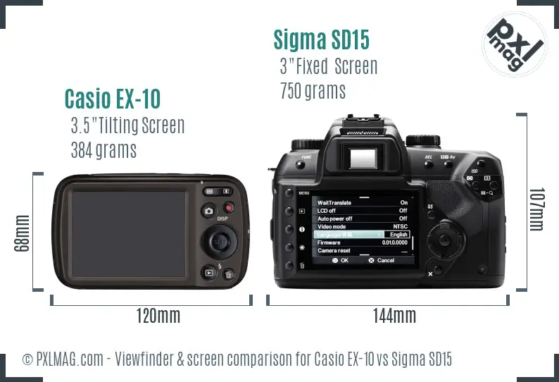 Casio EX-10 vs Sigma SD15 Screen and Viewfinder comparison