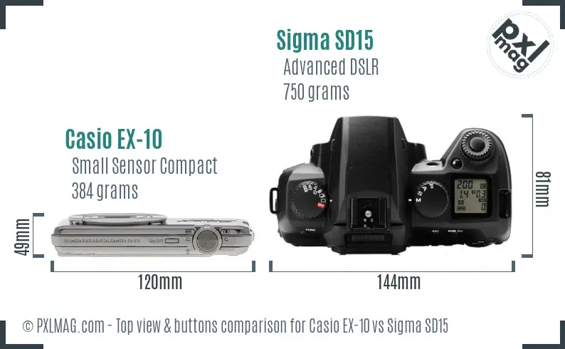 Casio EX-10 vs Sigma SD15 top view buttons comparison