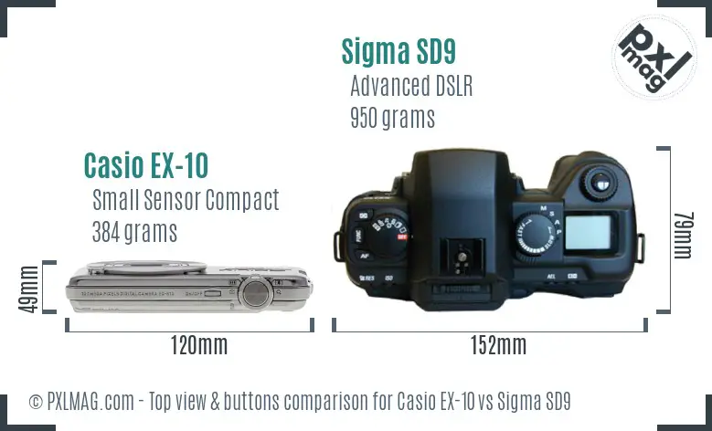 Casio EX-10 vs Sigma SD9 top view buttons comparison