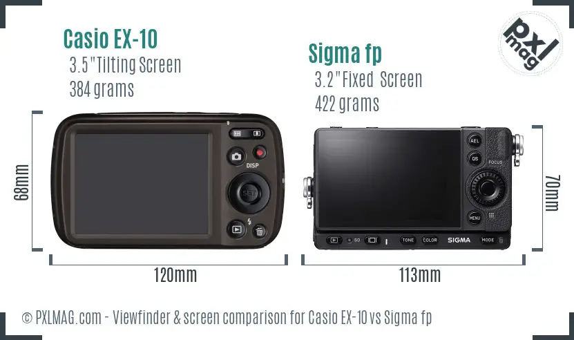 Casio EX-10 vs Sigma fp Screen and Viewfinder comparison