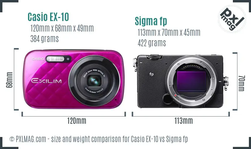 Casio EX-10 vs Sigma fp size comparison