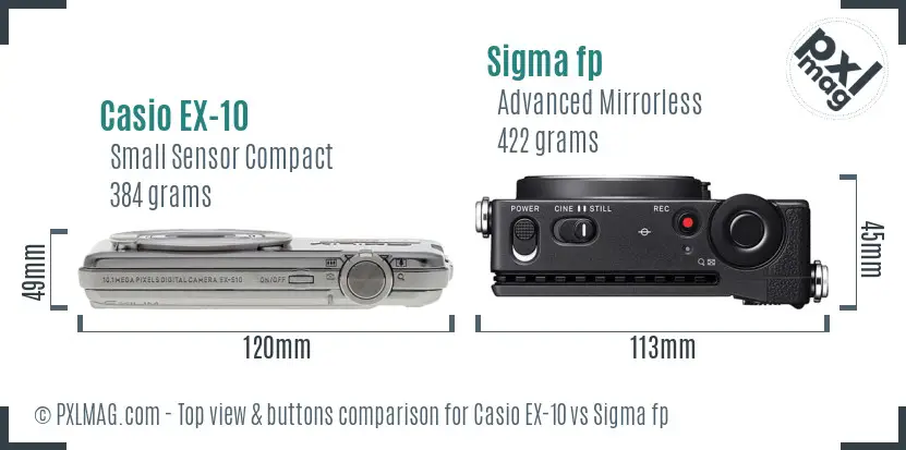 Casio EX-10 vs Sigma fp top view buttons comparison