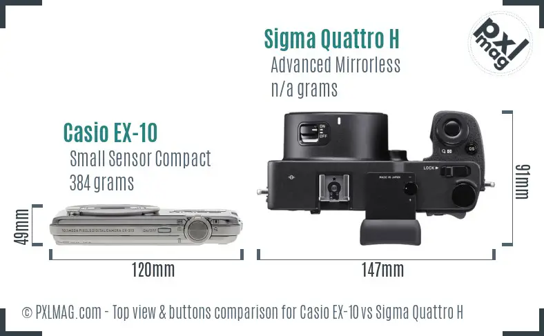 Casio EX-10 vs Sigma Quattro H top view buttons comparison Casio EX-10 vs Sigma Quattro H top view buttons comparison