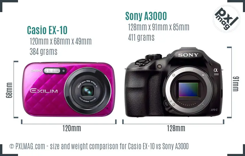 Casio EX-10 vs Sony A3000 size comparison