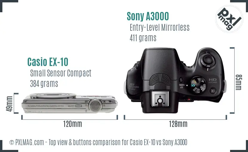 Casio EX-10 vs Sony A3000 top view buttons comparison