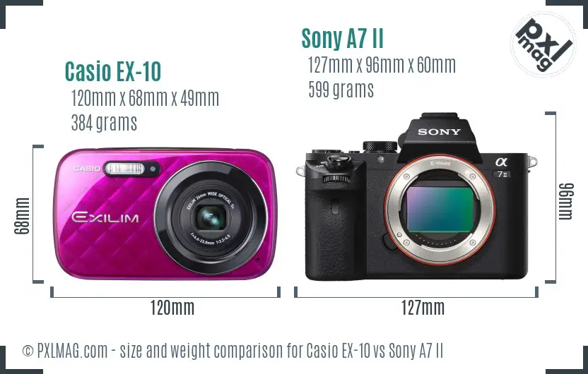 Casio EX-10 vs Sony A7 II size comparison