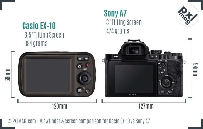 Casio EX-10 vs Sony A7 Screen and Viewfinder comparison