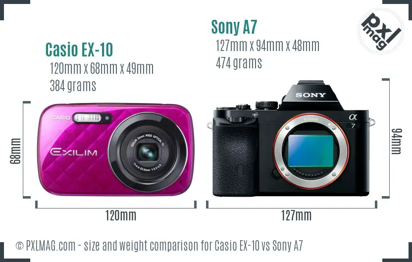 Casio EX-10 vs Sony A7 size comparison