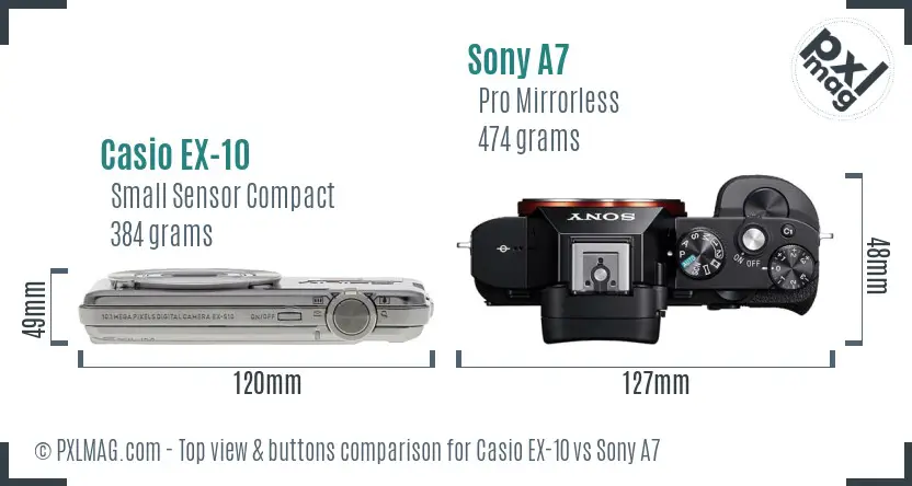 Casio EX-10 vs Sony A7 top view buttons comparison