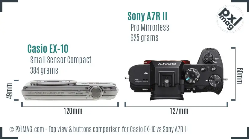 Casio EX-10 vs Sony A7R II top view buttons comparison