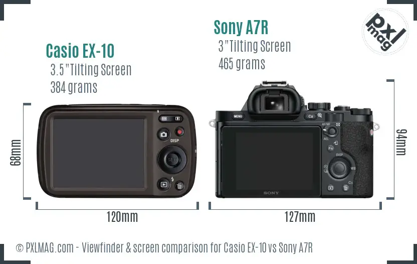 Casio EX-10 vs Sony A7R Screen and Viewfinder comparison