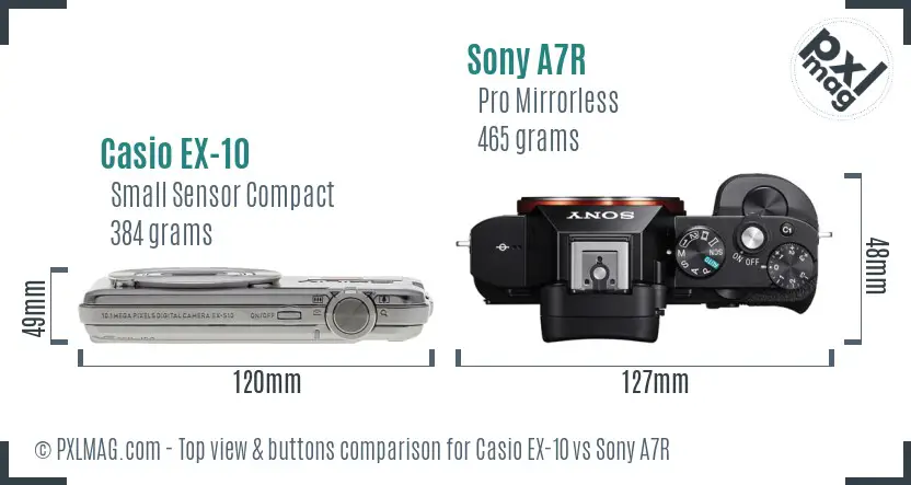 Casio EX-10 vs Sony A7R top view buttons comparison