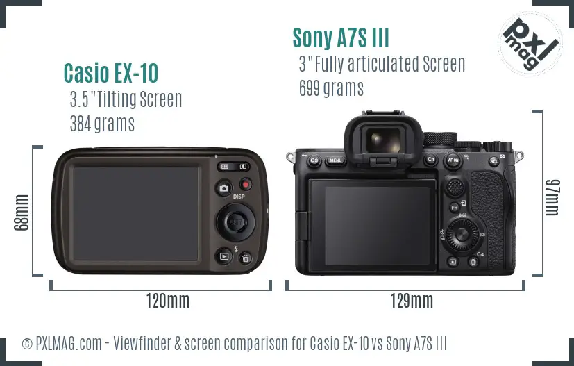 Casio EX-10 vs Sony A7S III Screen and Viewfinder comparison
