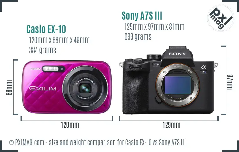 Casio EX-10 vs Sony A7S III size comparison
