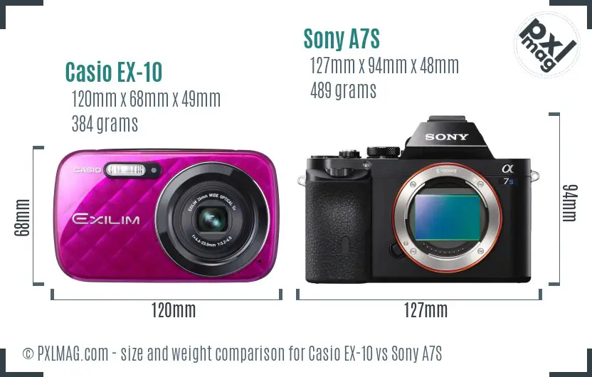 Casio EX-10 vs Sony A7S size comparison