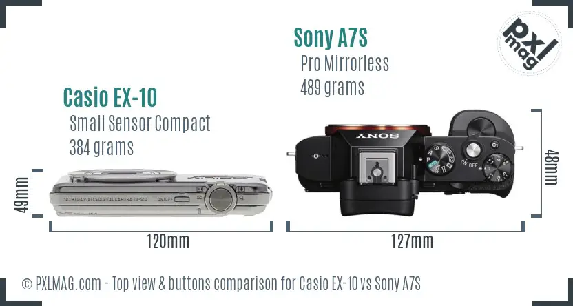 Casio EX-10 vs Sony A7S top view buttons comparison