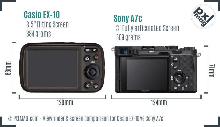 Casio EX-10 vs Sony A7c Screen and Viewfinder comparison