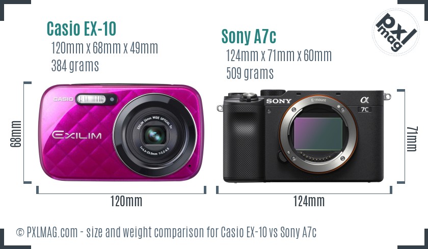 Casio EX-10 vs Sony A7c size comparison Casio EX-10 vs Sony A7c size comparison