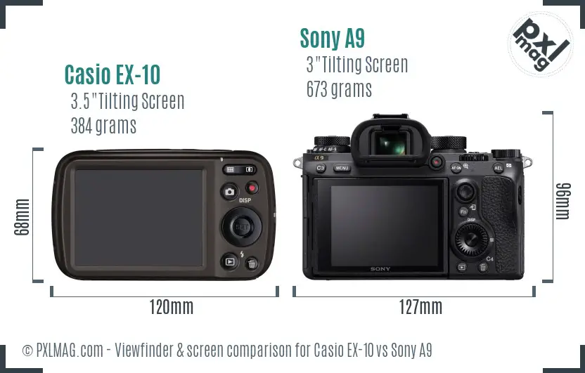 Casio EX-10 vs Sony A9 Screen and Viewfinder comparison Casio EX-10 vs Sony A9 Screen and Viewfinder comparison