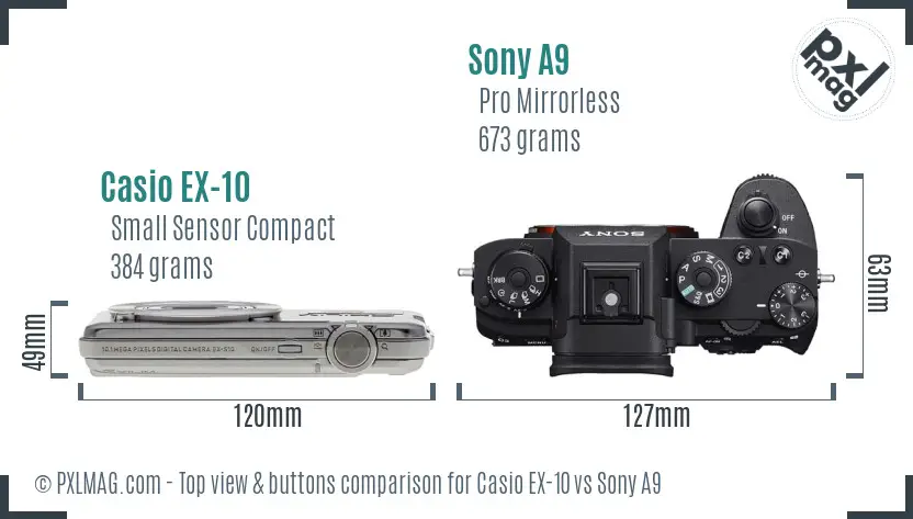Casio EX-10 vs Sony A9 top view buttons comparison Casio EX-10 vs Sony A9 top view buttons comparison