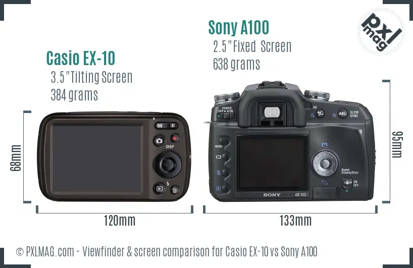 Casio EX-10 vs Sony A100 Screen and Viewfinder comparison Casio EX-10 vs Sony A100 Screen and Viewfinder comparison