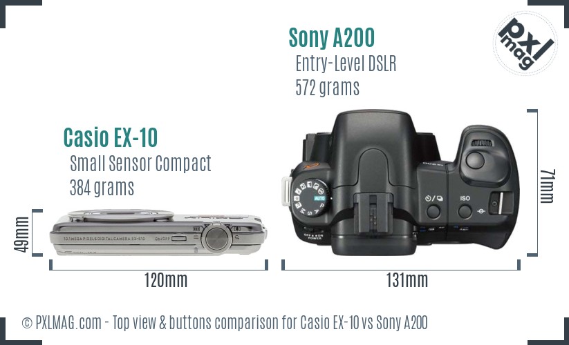 Casio EX-10 vs Sony A200 top view buttons comparison