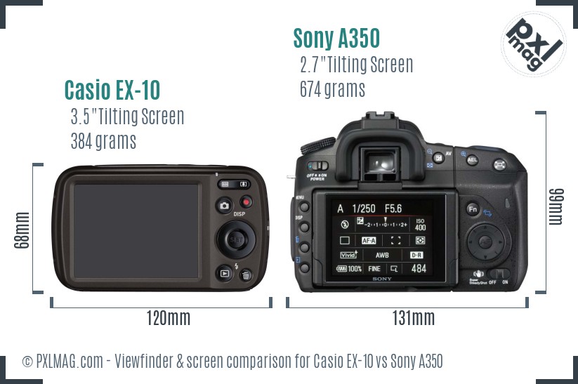Casio EX-10 vs Sony A350 Screen and Viewfinder comparison
