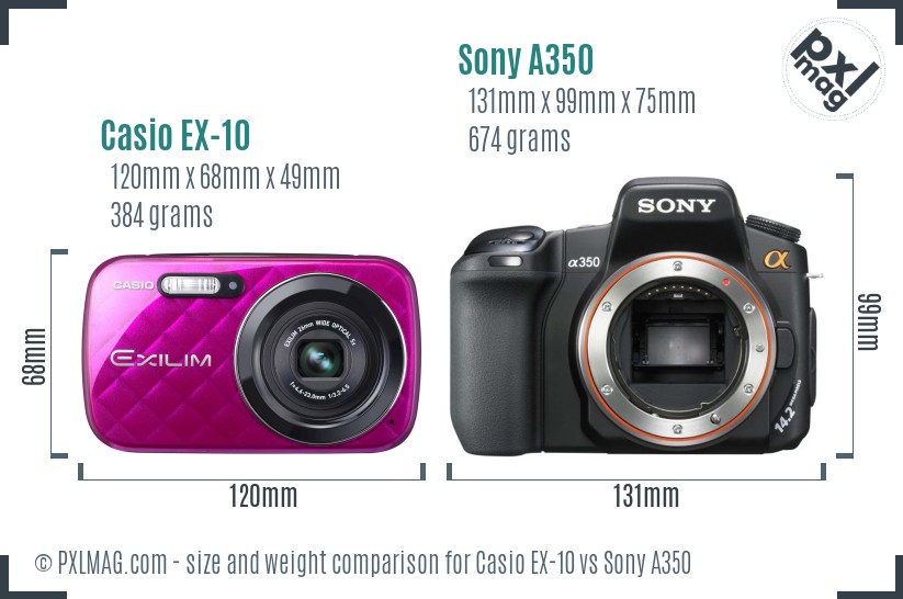 Casio EX-10 vs Sony A350 size comparison Casio EX-10 vs Sony A350 size comparison