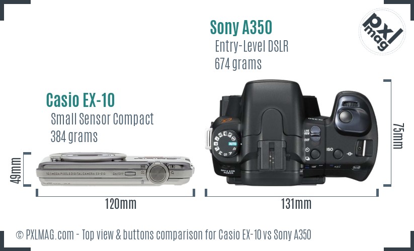 Casio EX-10 vs Sony A350 top view buttons comparison