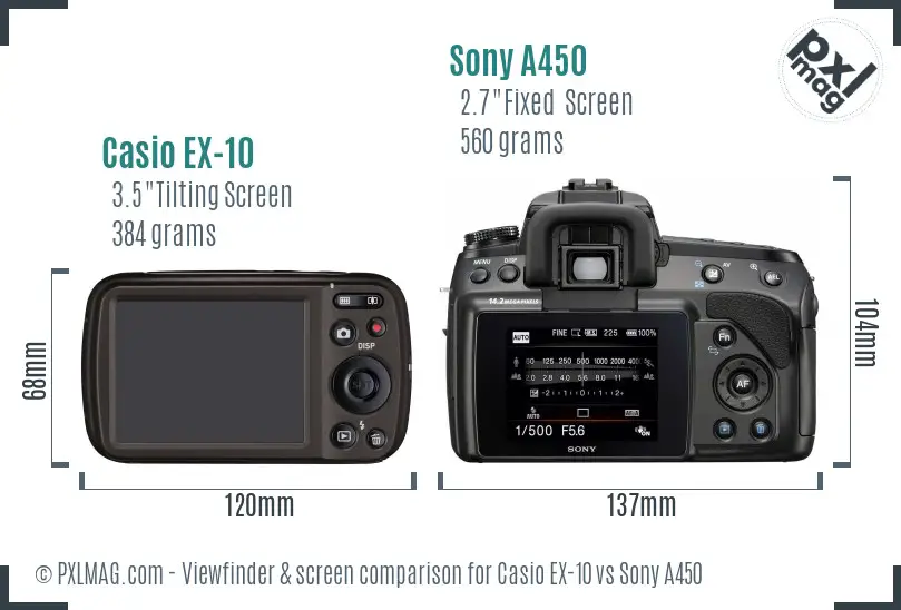 Casio EX-10 vs Sony A450 Screen and Viewfinder comparison Casio EX-10 vs Sony A450 Screen and Viewfinder comparison