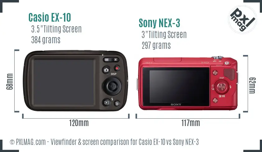 Casio EX-10 vs Sony NEX-3 Screen and Viewfinder comparison Casio EX-10 vs Sony NEX-3 Screen and Viewfinder comparison
