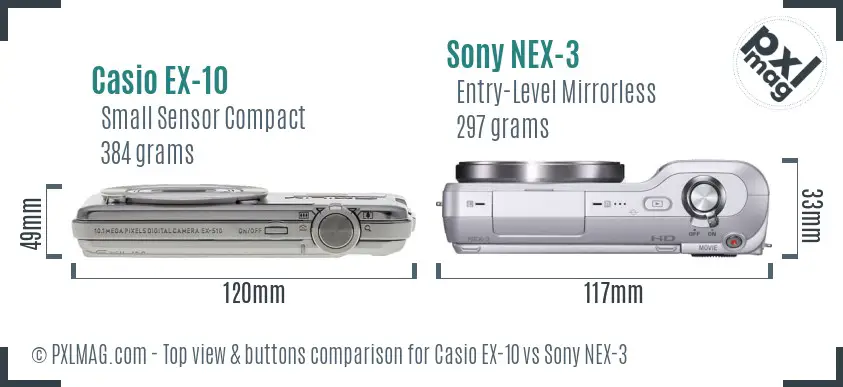 Casio EX-10 vs Sony NEX-3 top view buttons comparison Casio EX-10 vs Sony NEX-3 top view buttons comparison