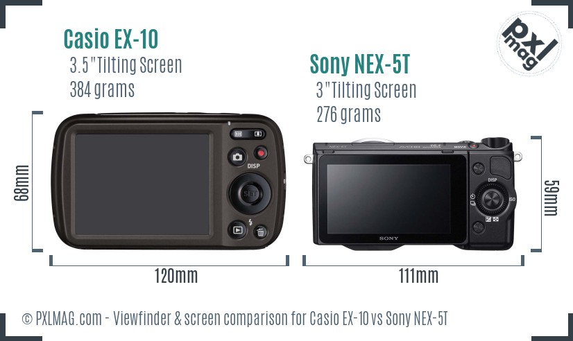 Casio EX-10 vs Sony NEX-5T Screen and Viewfinder comparison