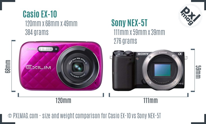 Casio EX-10 vs Sony NEX-5T size comparison