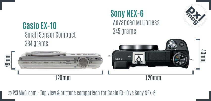 Casio EX-10 vs Sony NEX-6 top view buttons comparison