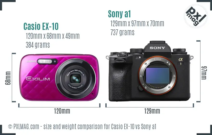 Casio EX-10 vs Sony a1 size comparison