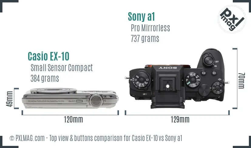 Casio EX-10 vs Sony a1 top view buttons comparison