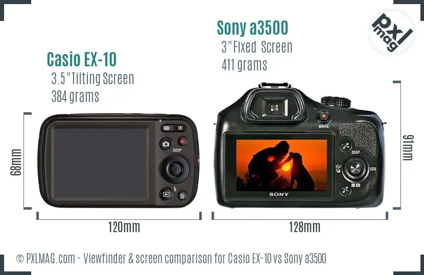 Casio EX-10 vs Sony a3500 Screen and Viewfinder comparison