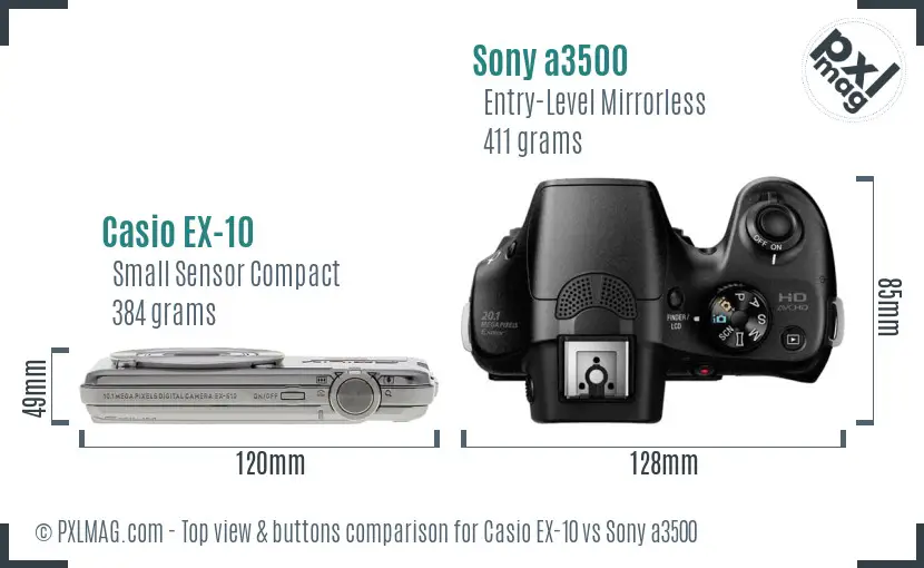 Casio EX-10 vs Sony a3500 top view buttons comparison
