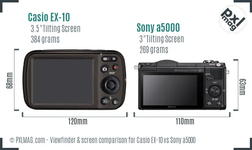 Casio EX-10 vs Sony a5000 Screen and Viewfinder comparison