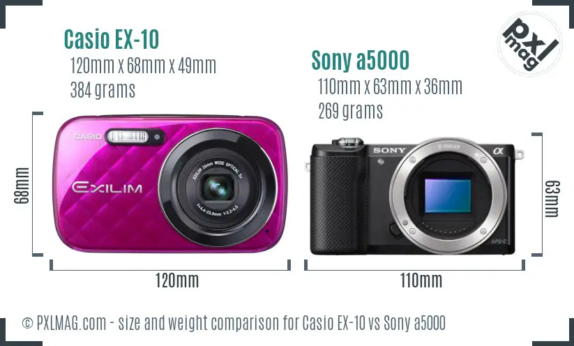 Casio EX-10 vs Sony a5000 size comparison